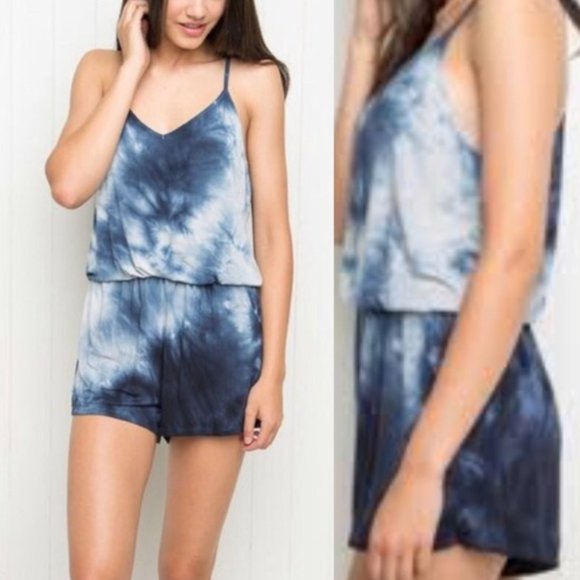 Brandy Melville Pants - BRANDY MELVILLE Blue Tie Dyed Joyce Romper O/S NEW